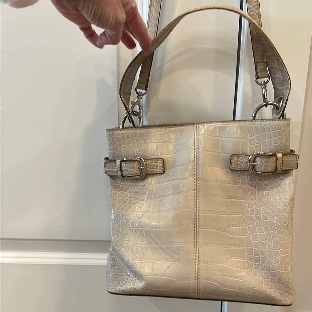3/$15 Tommy Hilfiger PURSE Cream Embossed Shoulder Bag Purse Silver Hardware